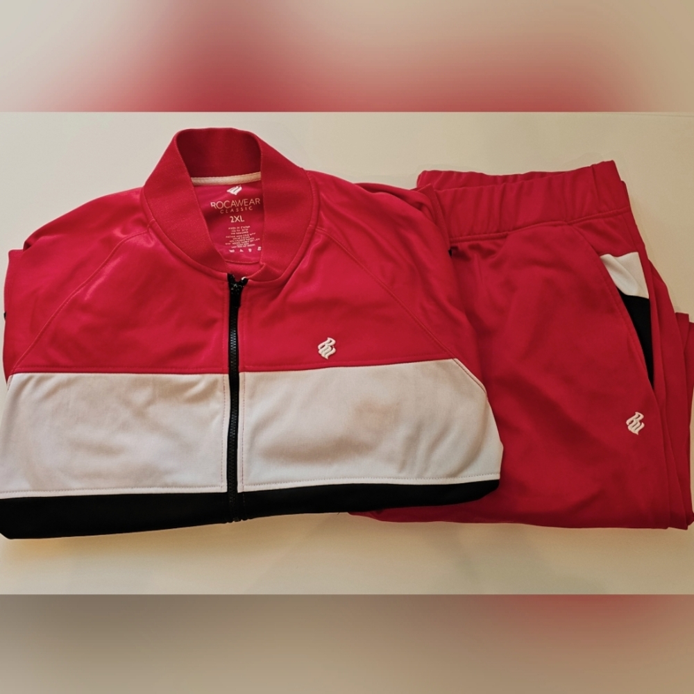 Rocawear Red, White, & Black Tracksuit w/ Jacket & Pants Sz 2XL